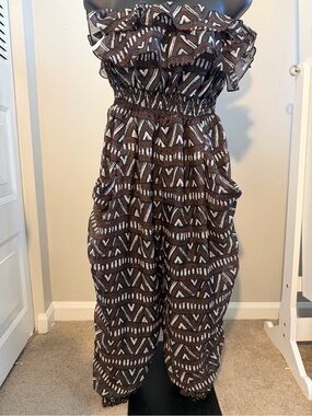 Dots Brown Patterned Strapless Jumpsuit